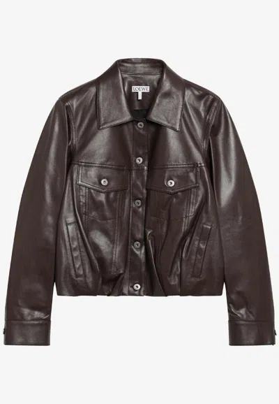 Loewe Cropped Balloon Nappa Jacket In Brown