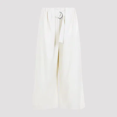 Loewe Cropped Belted Shorts Cotton Silk Gabardine In White