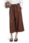 Loewe Cropped Belted Trousers In Cotton And Silk In Brown