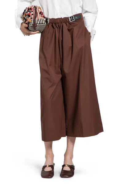 Loewe Cropped Belted Trousers In Cotton And Silk In Brown