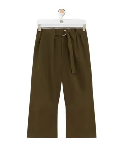 Loewe Cropped Belted Trousers In Cotton And Silk In Brown