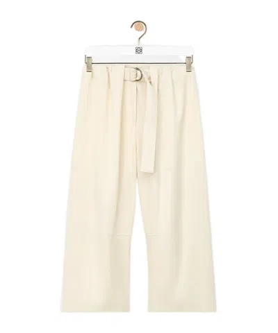 Loewe Cropped Belted Trousers In Cotton And Silk In White