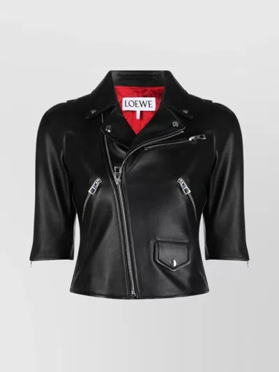 Loewe Cropped Biker Jacket Short Sleeves In Black