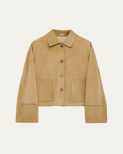 Loewe Cropped Boxy Suede Jacket In Brown