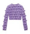 Loewe Cropped Pom Pom-embellished Brushed Knitted Sweater In Purple