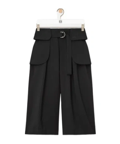 Loewe Cropped Cargo Trousers In Wool In Black