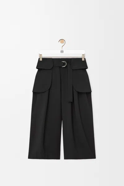 Loewe Cropped Cargo Trousers In Wool In Black