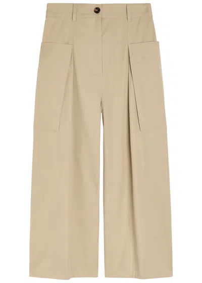 Loewe Cropped Cotton And Silk-blend Trousers In Sand