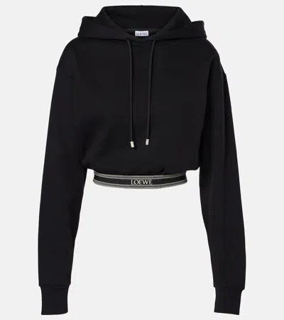 Loewe Cropped Cotton Jersey Hoodie In Black