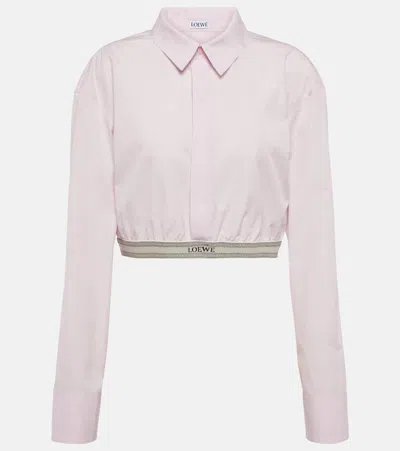 Loewe Cropped Cotton Poplin Shirt In Pink