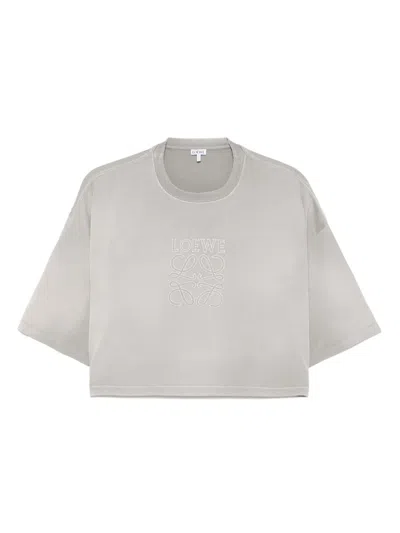 Loewe Cropped Cotton T-shirt In Gray
