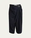 Loewe Cropped Draped Wool Trousers In Dark Navy Blue