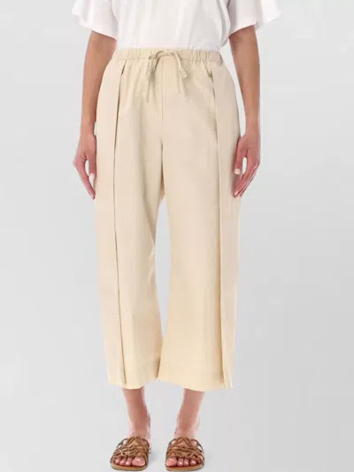 Loewe Cropped Elastic Waist Cotton Poplin Trousers In Neutral