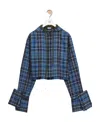 Loewe Cropped Hooded Shirt In Wool Blend In Blue