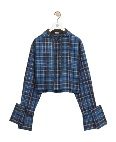 Loewe Cropped Hooded Shirt In Wool Blend In Blue