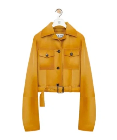 Loewe Cropped Jacket In Suede Lambskin In Yellow