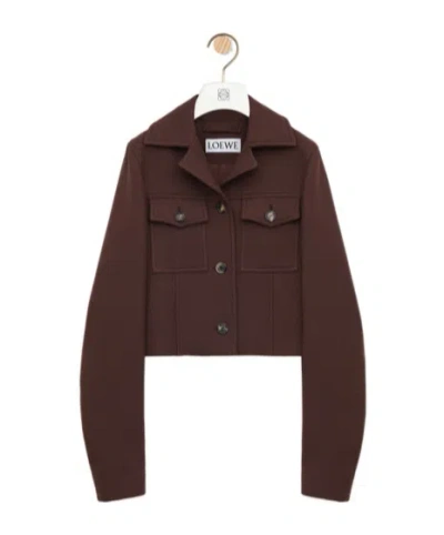 Loewe Cropped Jacket In Wool In Brown
