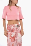 Loewe Cropped Knitted Crew-neck Sweater In Pink