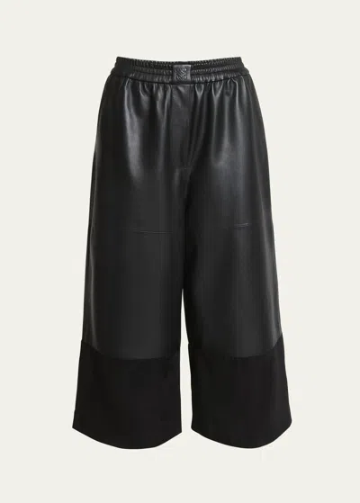 Loewe Cropped Leather And Suede Trousers In Black