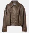 Loewe Cropped Leather Biker Jacket In Brown