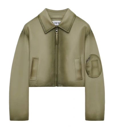 Loewe Cropped Leather Jacket In Green