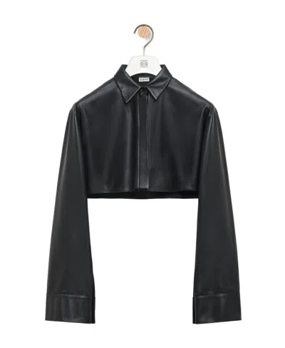 Loewe Cropped Leather Shirt In Black