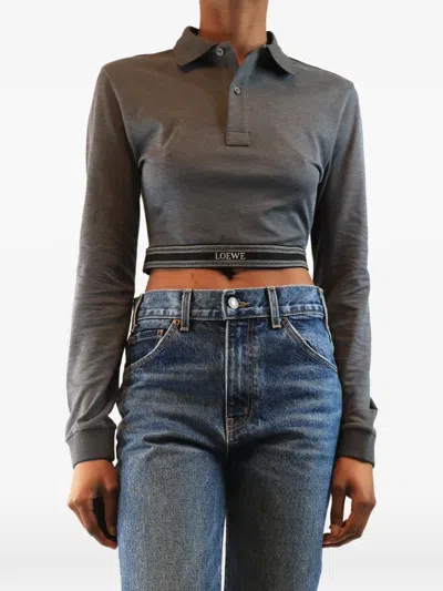 Pre-owned Loewe Cropped Logo-waistband Polo Shirt In Gray