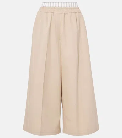Loewe Cropped Low-rise Cotton Wide-leg Pants In Beige