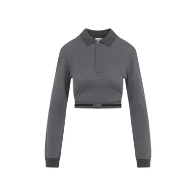 Loewe Cropped Cotton Polo Top In Grey