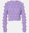 Loewe Cropped Pom Pom-embellished Brushed Knitted Sweater In Purple