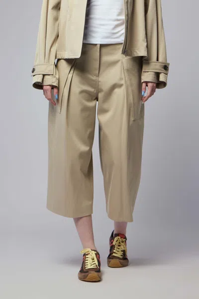 Loewe Cropped Trousers In Cotton And Silk In Neutral