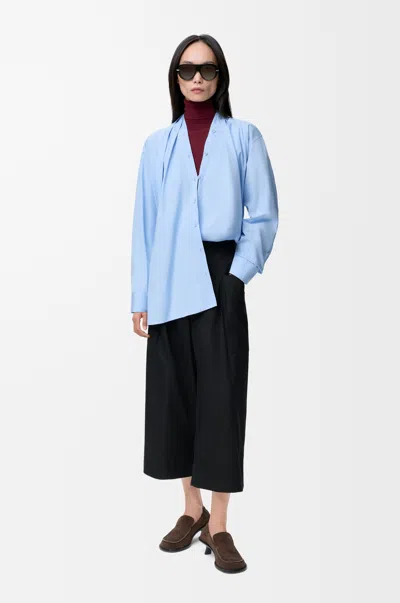 Loewe Cropped Trousers In Cotton And Silk Size:42 For Woman In Blue