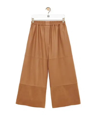 Loewe Cropped Trousers In Nappa Lambskin And Suede Goatskin In Brown