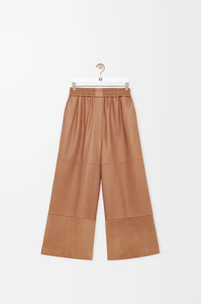 Loewe Cropped Trousers In Nappa Lambskin And Suede Goatskin Size:xl For Woman In Brown