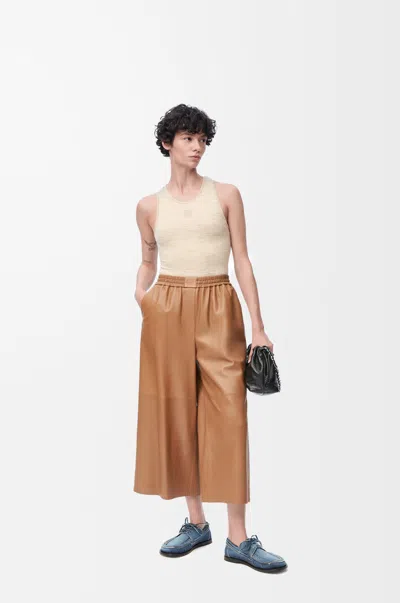 Loewe Cropped Trousers In Nappa Lambskin Size:l For Woman In Brown
