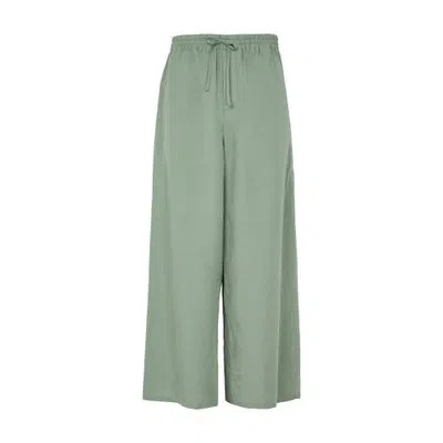 Loewe Cropped Viscose And Linen Pants In Green