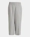 Loewe Cropped Wide Leg Wool Trousers In Light Grey Melange