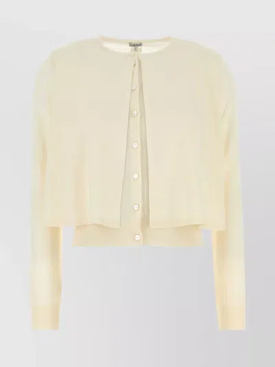 Loewe Cropped Wool Cardigan Ribbed Cuffs In Silver