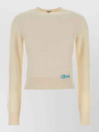 Loewe Cropped Wool Sweater Long Sleeves Ribbed Hem In Neutral