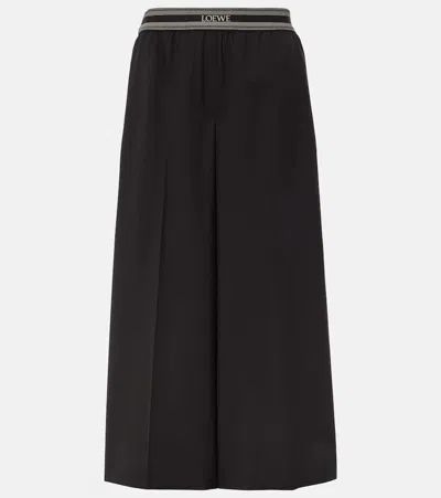 Loewe Cropped Wool Wide-leg Trousers In Black