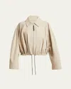 Loewe Cropped Zip Up Drawstring Balloon Jacket In Beige