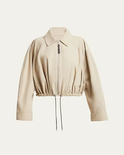 Loewe Cropped Zip Up Drawstring Balloon Jacket In Beige