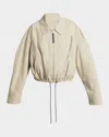 Loewe Cropped Zip Up Drawstring Balloon Jacket In Beige