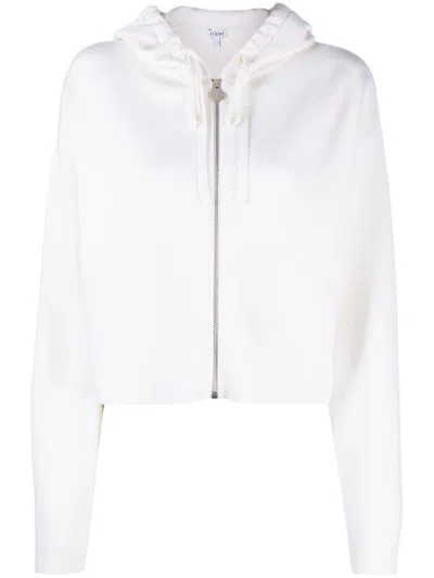 Loewe Cropped Zip-up Hoodie In White