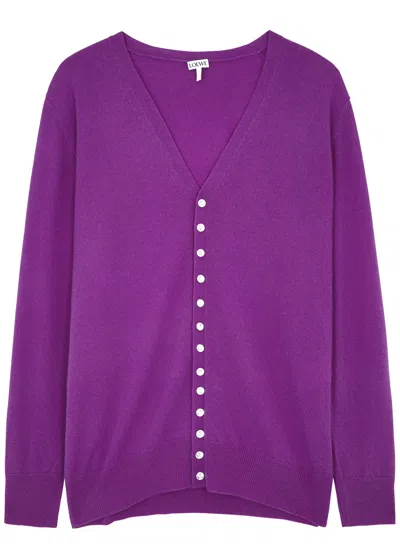 Loewe Crystal-embellished Cashmere Cardigan In Purple