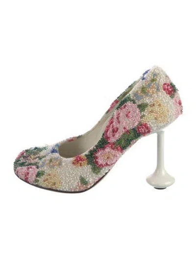 Pre-owned Loewe Crystal Floral Print Pumps In White