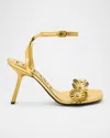 Loewe Crystal Flower Metallic Leather Ankle-strap Sandals In Gold