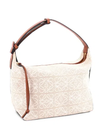 Pre-owned Loewe Cubi Anagram Jacquard Medium Hobo Bag In Neutrals