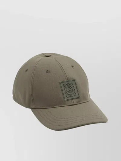 Loewe Curved Brim Logo Patch Cap In Cotton Canvas In Green