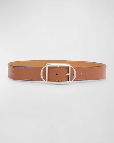 Loewe Curved Buckle Leather Belt In Tan Palladium